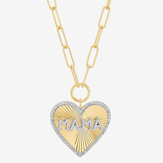 Limited Quantities! Mama" Womens 1/10 CT. T.W. Natural White Diamond 14K Gold Over Silver Heart 18 Inch Pendant Necklace