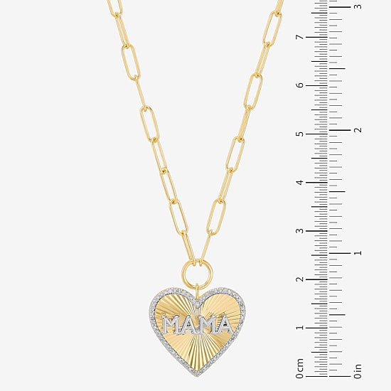 Limited Quantities! Mama" Womens 1/10 CT. T.W. Natural White Diamond 14K Gold Over Silver Heart 18 Inch Pendant Necklace
