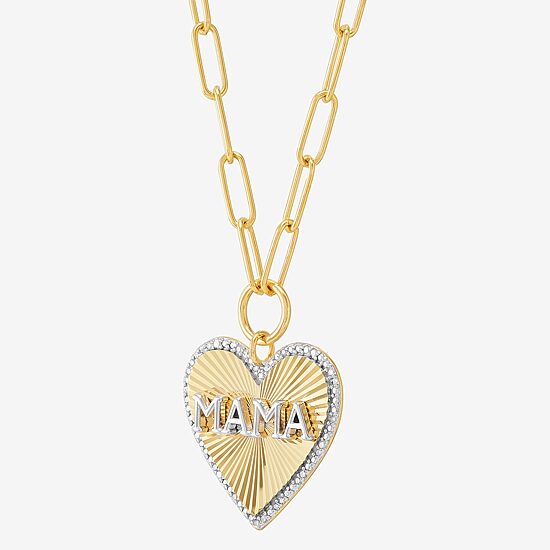 Limited Quantities! Mama" Womens 1/10 CT. T.W. Natural White Diamond 14K Gold Over Silver Heart 18 Inch Pendant Necklace