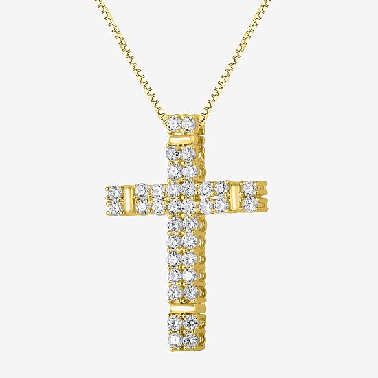 (H-I / I1) Womens 1 CT. T.W. Lab Grown White Diamond 10K Gold Cross 18 Inch Pendant Necklace