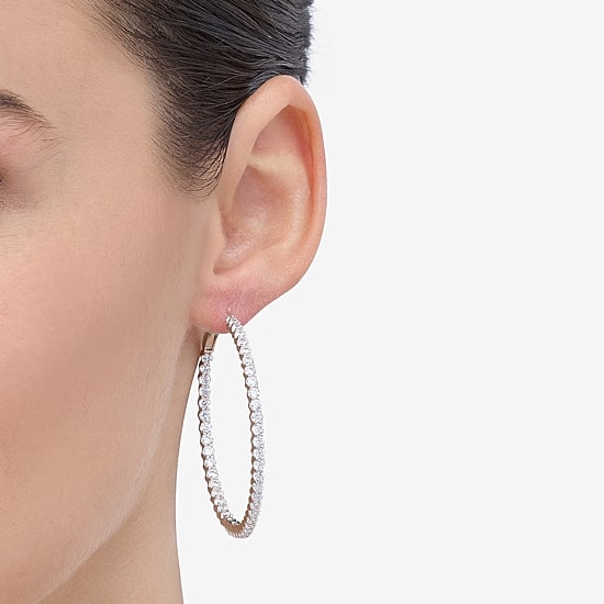 Diamonart Womens Cubic Zirconia Sterling Silver 50mm Round Hoop Earrings
