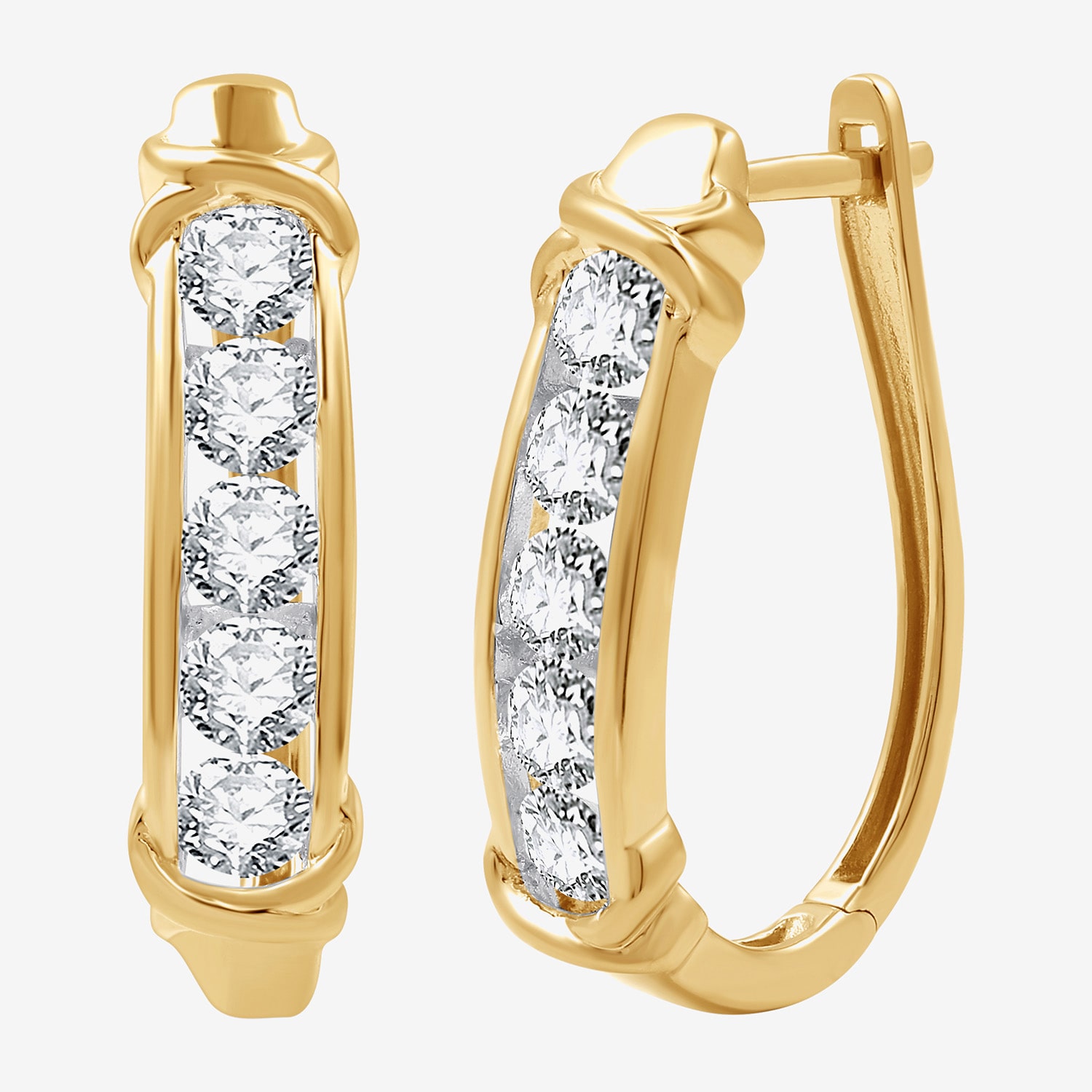 Womens 1 1/2 CT. T.W. Lab Grown White Diamond 14K Gold Over Silver Sterling 23.8mm Hoop Earrings