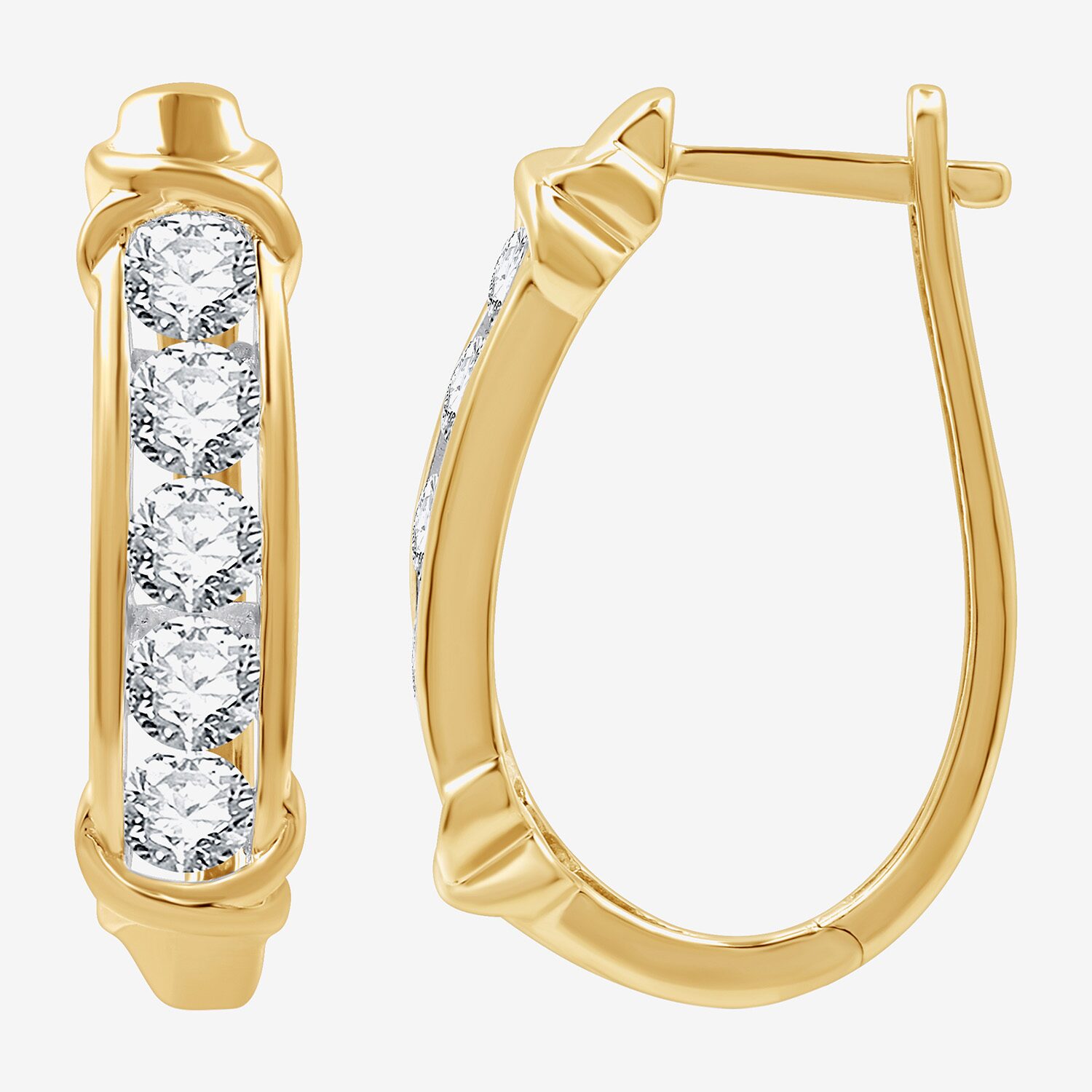 Womens 1 1/2 CT. T.W. Lab Grown White Diamond 14K Gold Over Silver Sterling 23.8mm Hoop Earrings