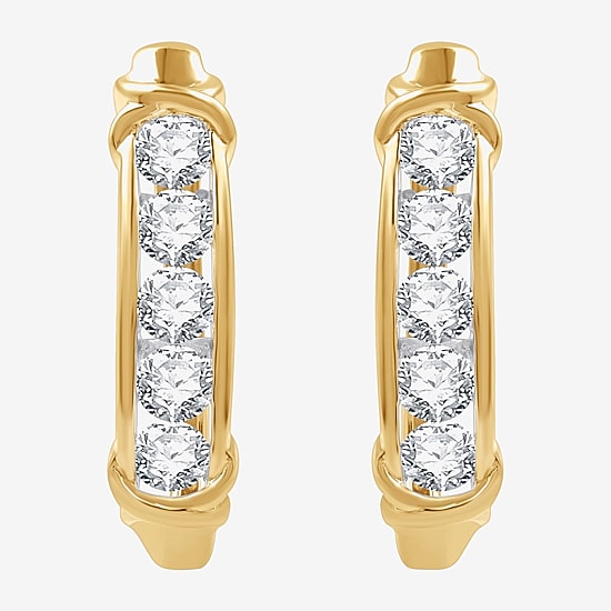Womens 1 1/2 CT. T.W. Lab Grown White Diamond 14K Gold Over Silver Sterling Silver 23.8mm Hoop Earrings