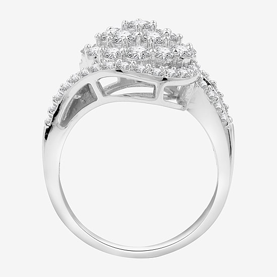 Diamond Blossom Womens 2 CT. T.W. Lab Grown White Diamond Sterling Silver Cluster Cocktail Ring