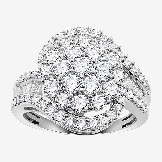 Diamond Blossom Womens 2 CT. T.W. Lab Grown White Diamond Sterling Silver Cluster Cocktail Ring