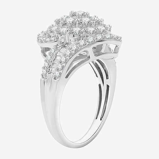 Diamond Blossom Womens 2 CT. T.W. Lab Grown White Diamond Sterling Silver Cluster Cocktail Ring