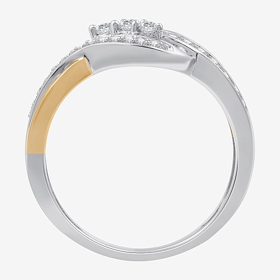 Womens 1/3 CT. T.W. Lab Grown White Diamond 14K Two Tone Gold Over Silver Sterling Silver 3-Stone Cocktail Ring