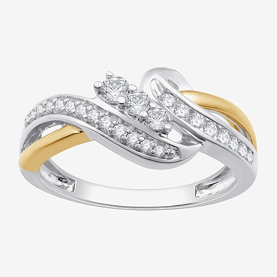 Womens 1/3 CT. T.W. Lab Grown White Diamond 14K Two Tone Gold Over Silver Sterling Silver 3-Stone Cocktail Ring