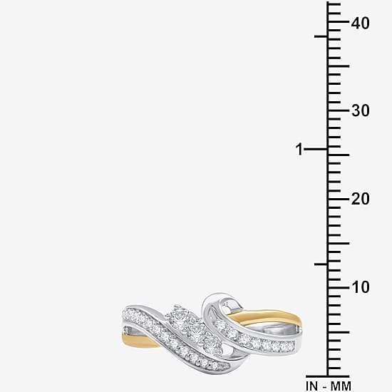 Womens 1/3 CT. T.W. Lab Grown White Diamond 14K Two Tone Gold Over Silver Sterling Silver 3-Stone Cocktail Ring