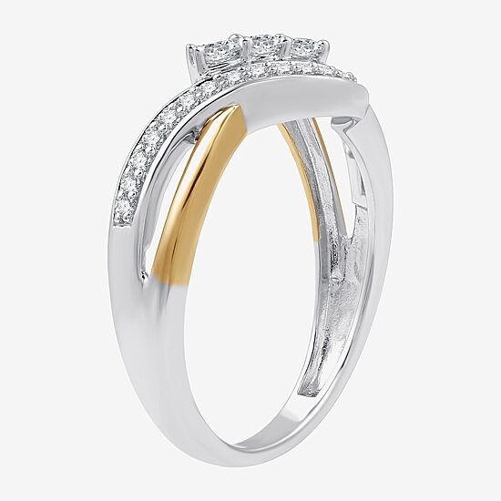 Womens 1/3 CT. T.W. Lab Grown White Diamond 14K Two Tone Gold Over Silver Sterling Silver 3-Stone Cocktail Ring