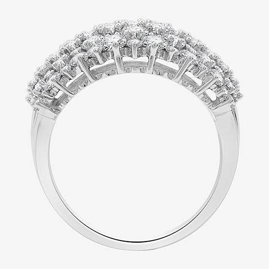 Womens 2 CT. T.W. Lab Grown White Diamond Sterling Silver Dome Cluster Cocktail Ring