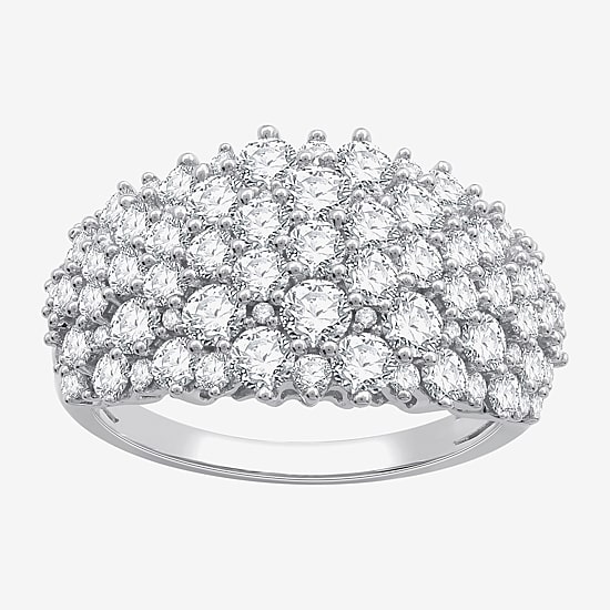Womens 2 CT. T.W. Lab Grown White Diamond Sterling Silver Dome Cluster Cocktail Ring