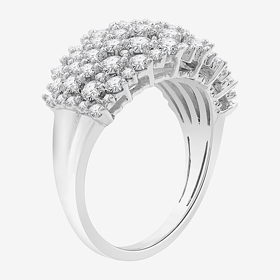 Womens 2 CT. T.W. Lab Grown White Diamond Sterling Silver Dome Cluster Cocktail Ring