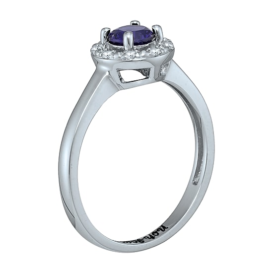 Personalized Simulated Birthstone & Cubic Zirconia Halo Ring