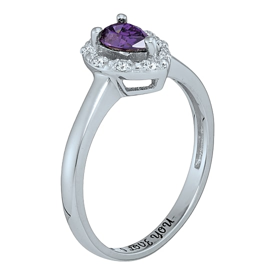 Personalized Simulated Birthstone & Cubic Zirconia Halo Ring