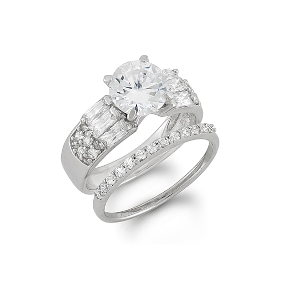 Womens 1 CT. Cubic Zirconia Sterling Silver Round Bridal Set