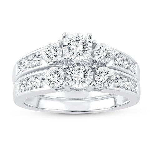Womens 5/8 CT. T.W. Natural White Diamond 10K Gold Round Bridal Set, 7, White