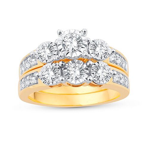 Womens 1 1/4 CT. T.W. Natural White Diamond 10K Gold Round Bridal Set, 7, Nocolor