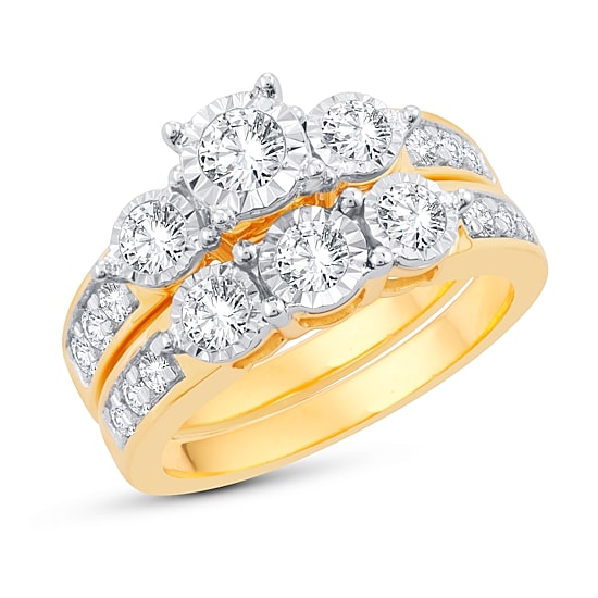 Womens 1 1/4 CT. T.W. Natural White Diamond 10K Gold Round Bridal Set