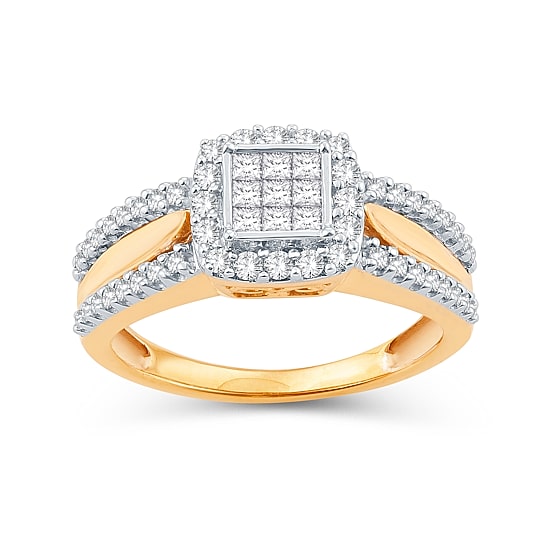 Womens 1/2 CT. T.W. Natural White Diamond 10K Gold Cushion Engagement Ring