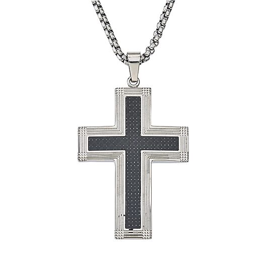 Mens Stainless Steel Cross 24 Inch Pendant Necklace