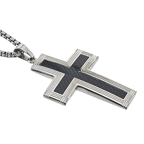 Mens Stainless Steel Cross 24 Inch Pendant Necklace