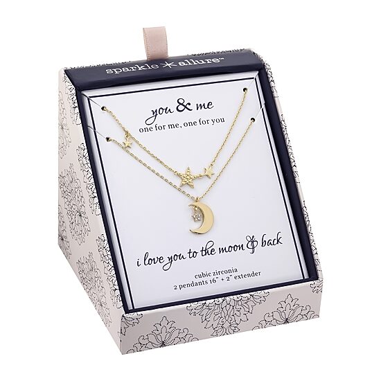 Sparkle Allure You & Me Womens Cubic Zirconia 14K Gold Over Brass Moon Star 2-pc. Necklace Set