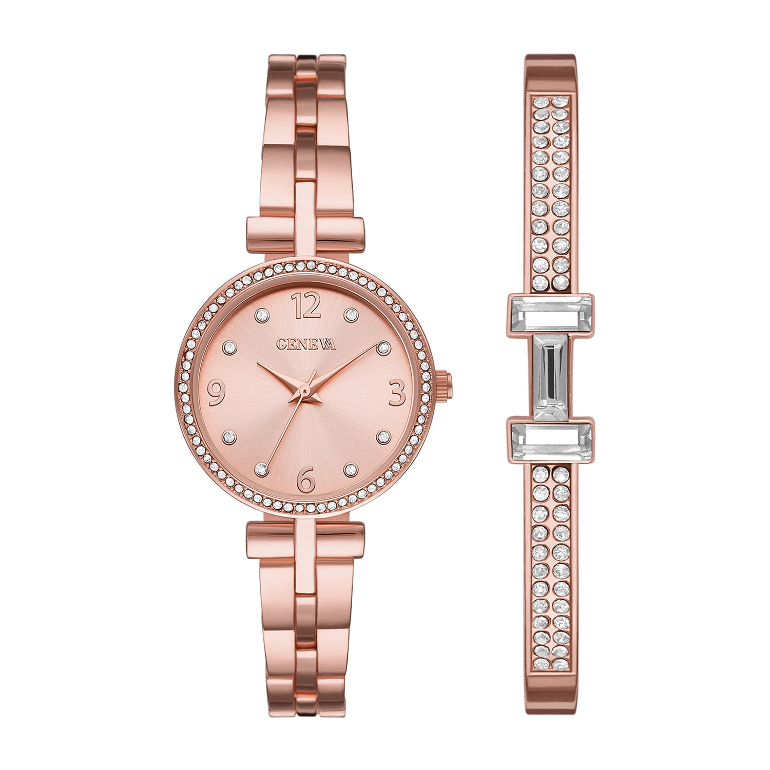 Geneva Womens Crystal Accent Rose Goldtone 2-pc. Watch Boxed Set Fmdjset068