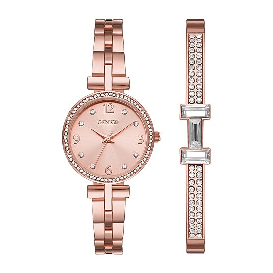 Geneva Womens Crystal Accent Rose Goldtone 2-pc. Watch Boxed Set Fmdjset068