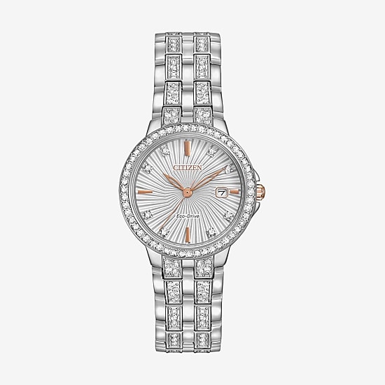 Citizen Silhouette Crystal Womens Crystal Accent Silver Tone Stainless Steel Bracelet Watch Ew2340-58a