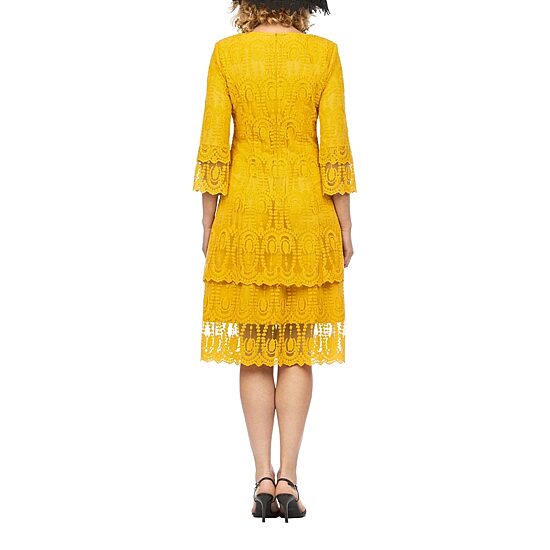 Giovanna Signature Womens Midi Round Neck 3/4 Sleeve Shift Dress