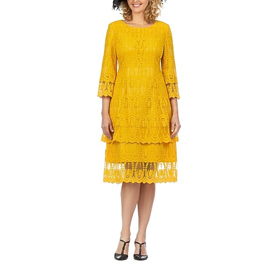 Giovanna Signature Womens Midi Round Neck 3/4 Sleeve Shift Dress