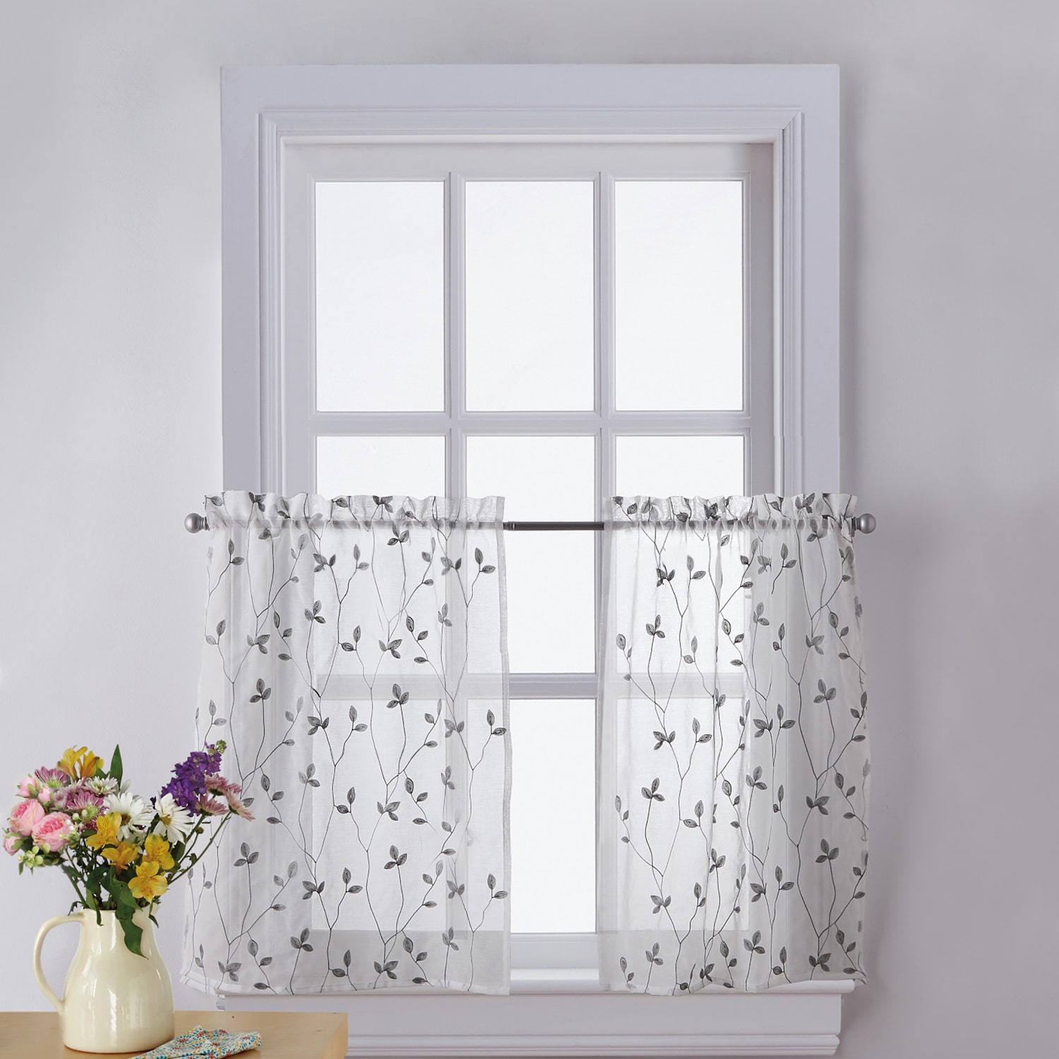 CHF Botanical Embroidery 2-pc. Rod Pocket Window Tier