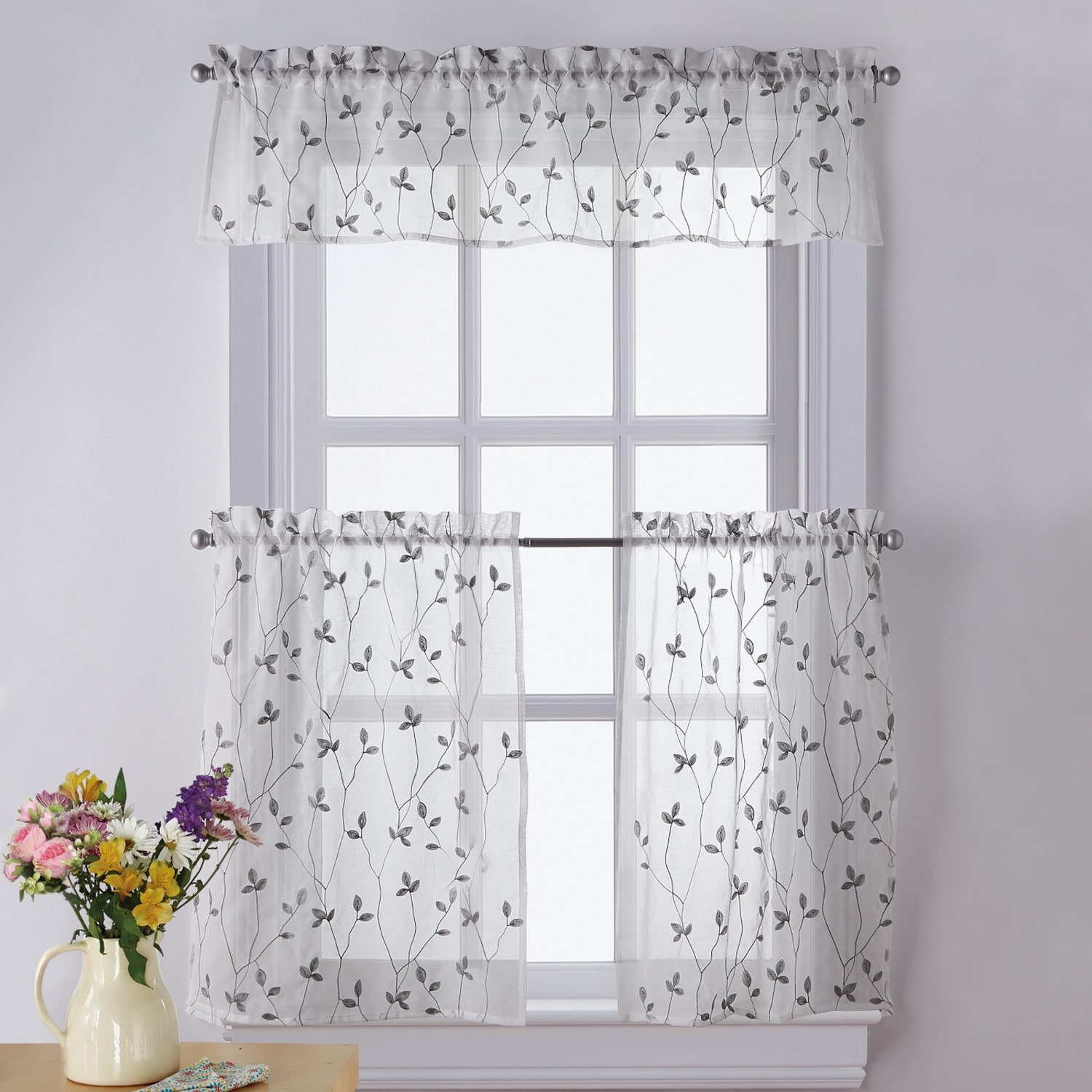 CHF Botanical Embroidery Rod Pocket Tailored Valance