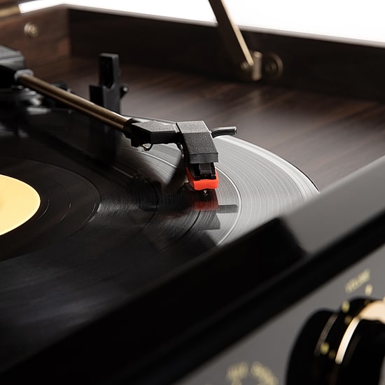 Victrola VTA-270B 6-in-1 Wood Bluetooth Mid-Century Record Player with 3-Speed Turntable, CD, Cassette Player and Radio