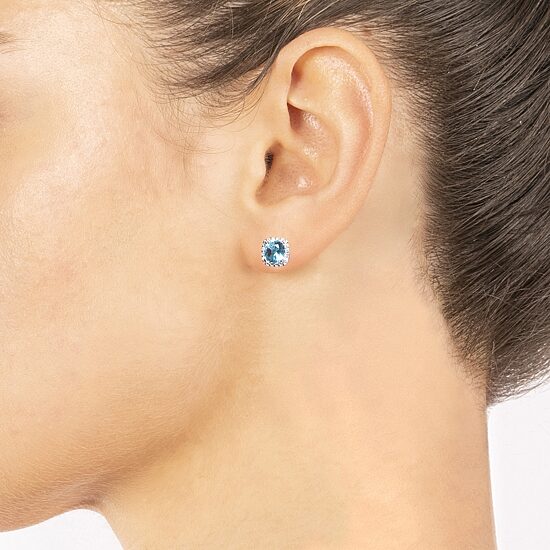 Silver Treasures Blue Crystal Halo Sterling Silver Stud Earrings