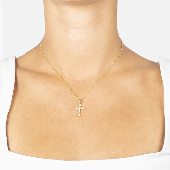 Silver Treasures Womens Cubic Zirconia 14K Gold Over Silver Cross 18 Inch Pendant Necklace