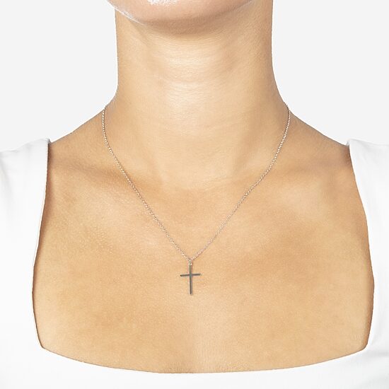 Silver Treasures Womens Sterling Silver Cross 16 Inch Pendant Necklace