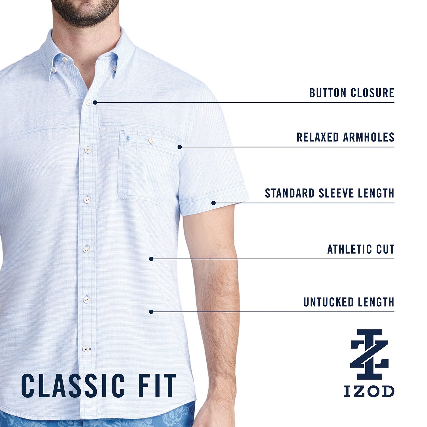 IZOD Saltwater Chambray Mens Short Sleeve Classic Fit Button-Down Shirt