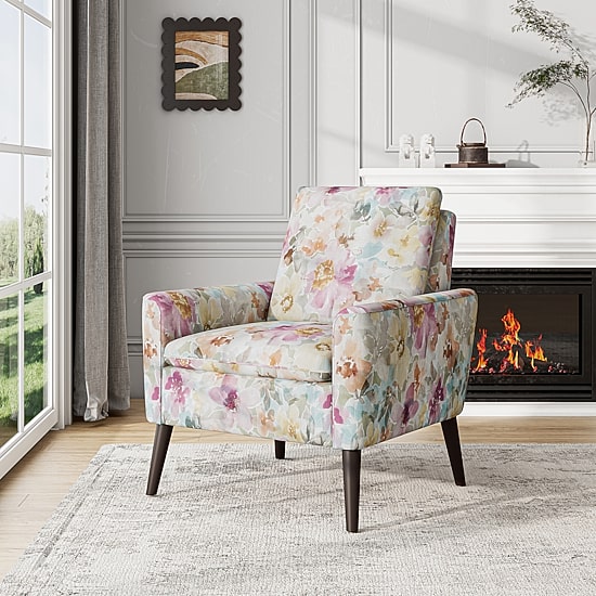 Allyson Mid-Century Modern Small Space Accent Armchair in Pastel Floral