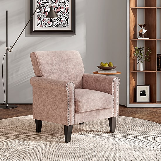 Jean Traditional Rolled Arm Accent Chair with Pewter Nailheads in Chenille