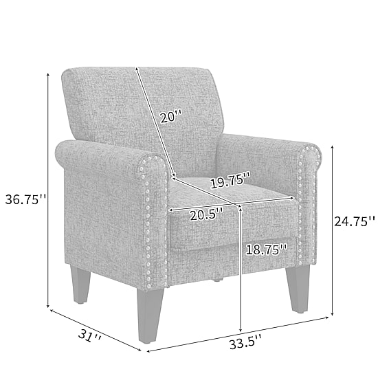 Jean Traditional Rolled Arm Accent Chair with Pewter Nailheads in Curly Vine Pattern