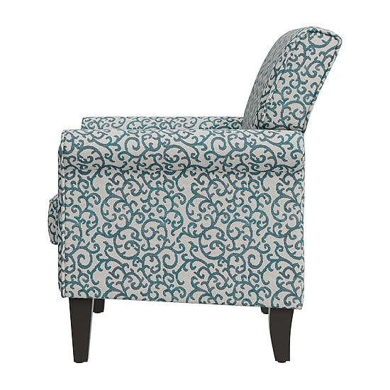 Jean Traditional Rolled Arm Accent Chair with Pewter Nailheads in Curly Vine Pattern