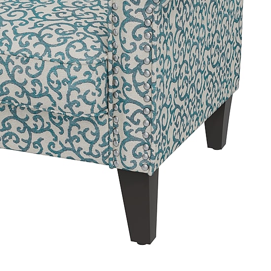 Jean Traditional Rolled Arm Accent Chair with Pewter Nailheads in Curly Vine Pattern