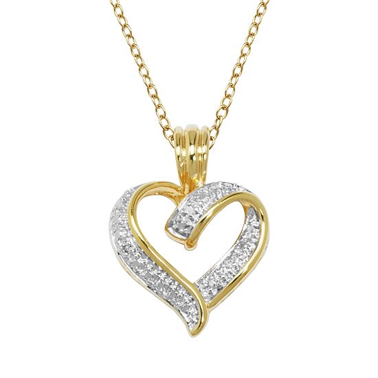 Sparkle Allure Womens White Diamond Accent 18K Gold Over Brass Heart Pendant Necklace