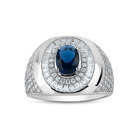 Mens Lab Created Blue Sapphire Sterling Silver Fashion Ring