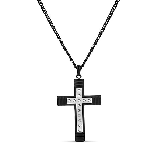 Mens Stainless Steel Cross 24 Inch Pendant Necklace