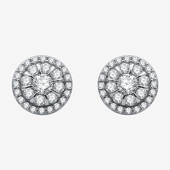 1 CT. T.W. Natural White Diamond 10K White Gold 9.9mm Round Stud Earrings