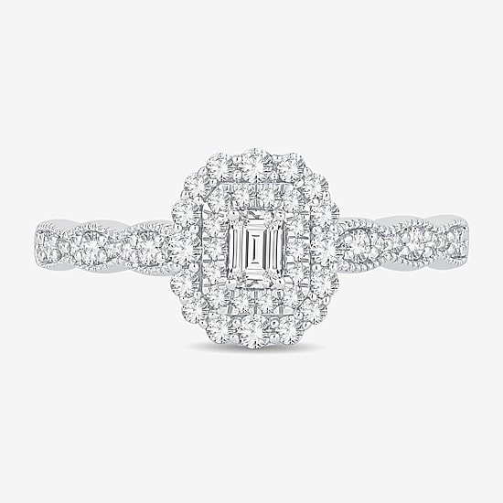 Womens 1/2 CT. T.W. Natural White Diamond 10K Gold Oval Side Stone Halo Engagement Ring